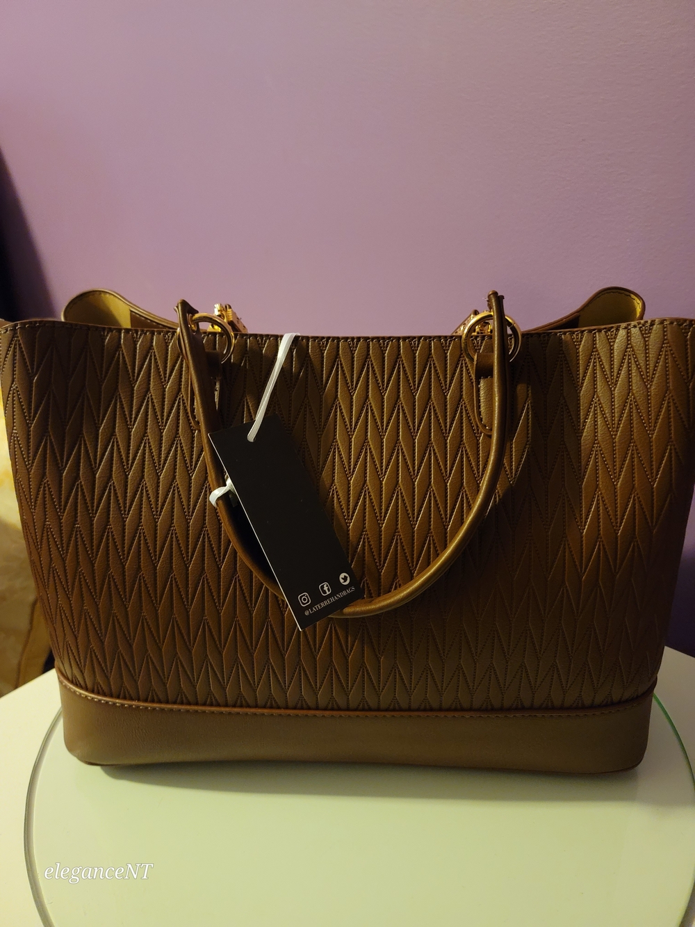 La Terre PETA-Approved Vegan Brown Quilted Tote Bag NWT - Picture 10 of 16